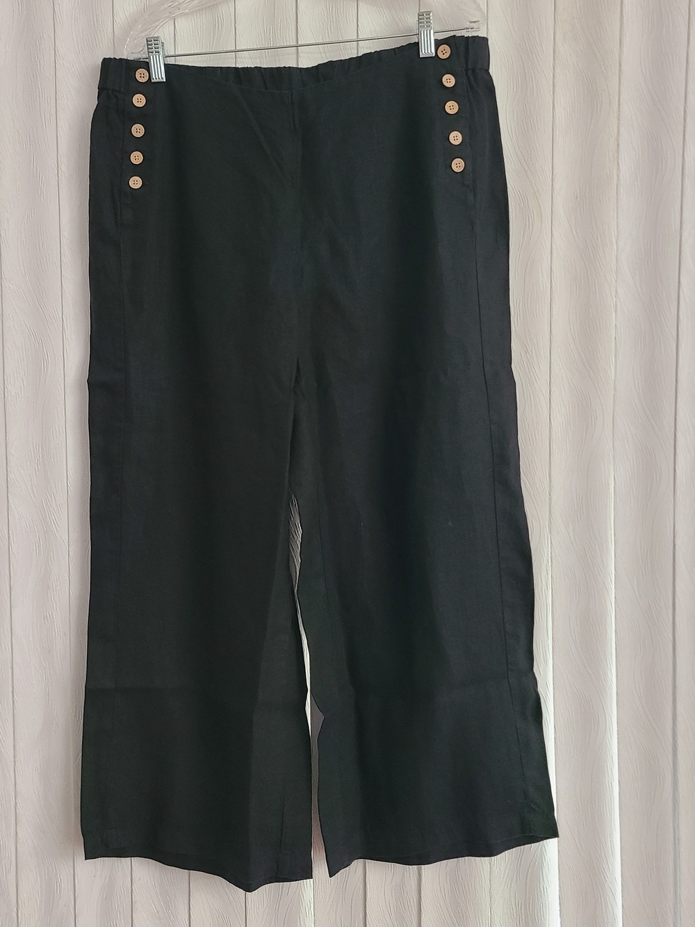 J Jill Love Linen Sz XL Tall Black Linen Boho Light Wide Leg Cropped Sailor Pant